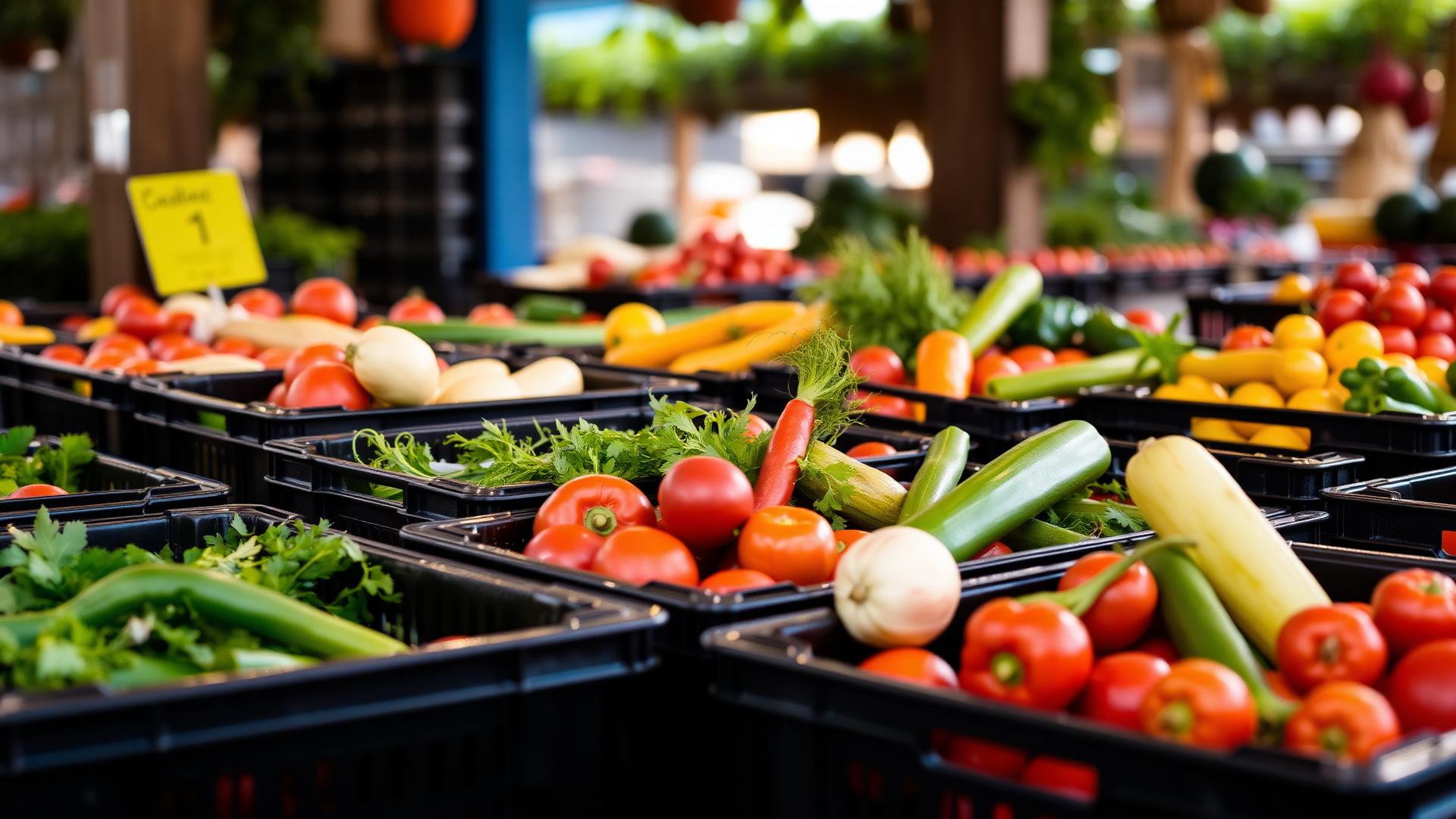 Caixas agrícolas com hortifruti